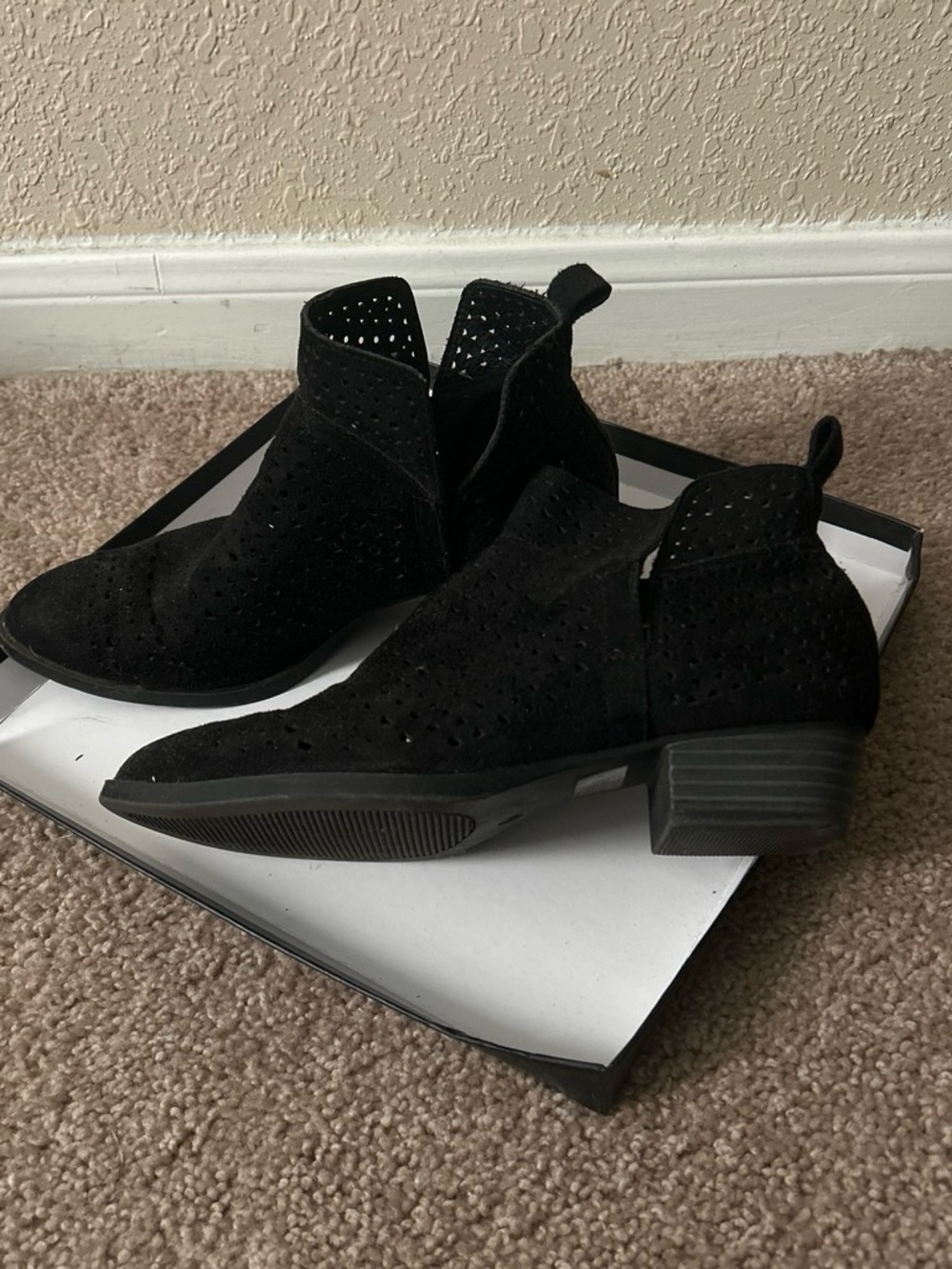 Black Women's Cutout Ankle Boots - Classic Suede Style